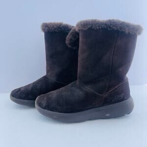 Skechers On The Go Joy City Boots Womens 7 Choc Suede Faux Fur Mid Calf 14633W